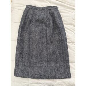 VTG Women's Size XS Straight Pencil Maxi Skirt Navy Cream Houndstooth Wool Blend